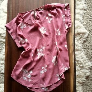 Mauve floral print short sleeve blouse